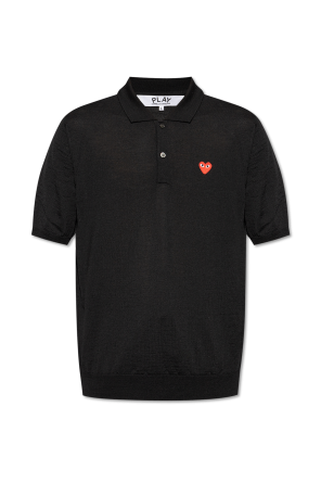 Granatowy Wełniany t-shirt z dekoltem w serek Comme des